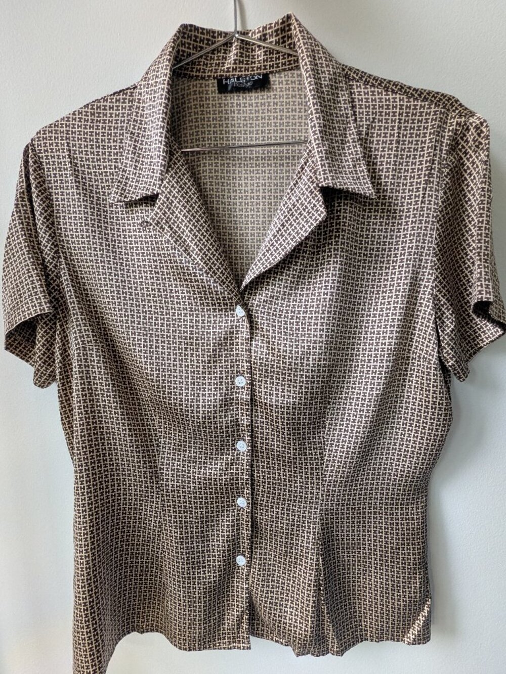 Halston 95% Silk Geometric Print Blouse